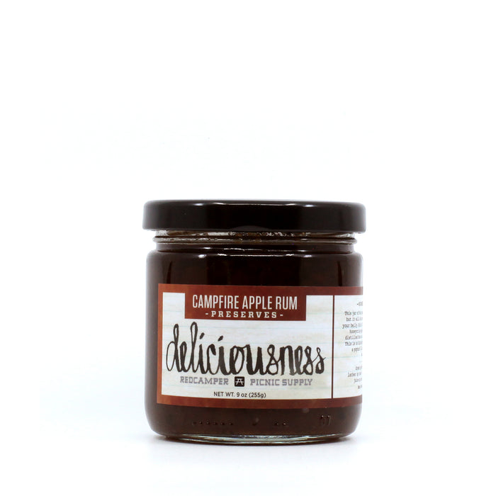 Jar of Deliciousness Jam handcrafted Campfire Apple Rum Preserves dark amber color RedCamper Picnic Supply