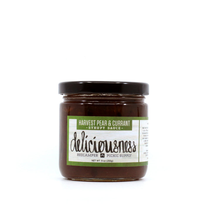 Jar of Deliciousness handcrafted Jam Harvest Pear and Currant Syrupy Preserves Red Camper Picnic Supply