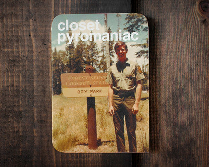 RedCamper Retro Greeting Card 1960's Slide Image of Park Ranger Standing Next to Park Sign Text-Closet Pyromaniac 